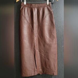 Chic Brown Leather Midi Skirt